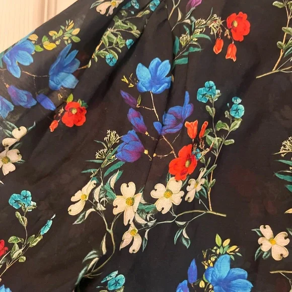 Alice + Olivia Floral Sheer Blouse | Smocked Sleeves | Missing button - Picture 7 of 10